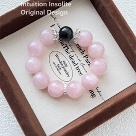 Rose Quartz 16-17 Silver Obsidian 16 Black and Pink Crystal Design Bracelet