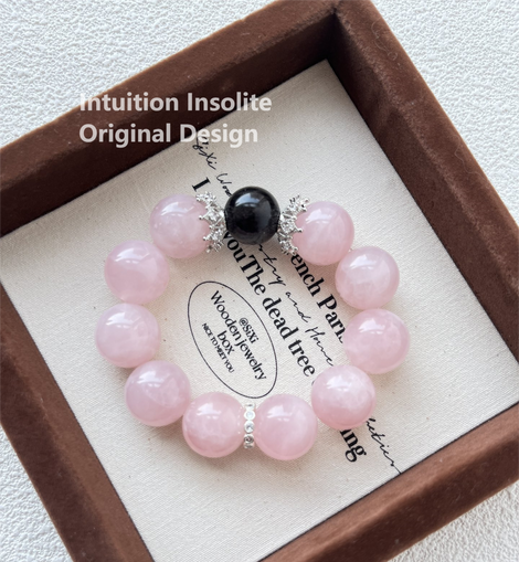 Rose Quartz 16-17 Silver Obsidian 16 Black and Pink Crystal Design Bracelet