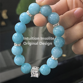 Amazonite 12mm Bead and Diamond Top Bead Crystal Design Bracelet