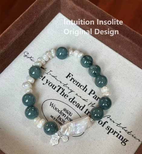 Jade, Pearl, and 925 Sterling Silver Crystal Designed Bracelet