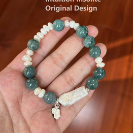 Jade, Pearl, and 925 Sterling Silver Crystal Designed Bracelet