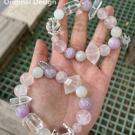White Quartz Milky Kunzite Moonstone Crystal Pillar Moon Design Bracelet