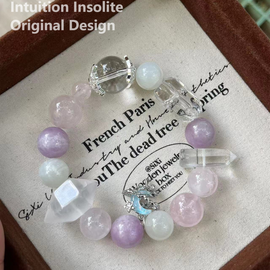 White Quartz Milky Kunzite Moonstone Crystal Pillar Moon Design Bracelet