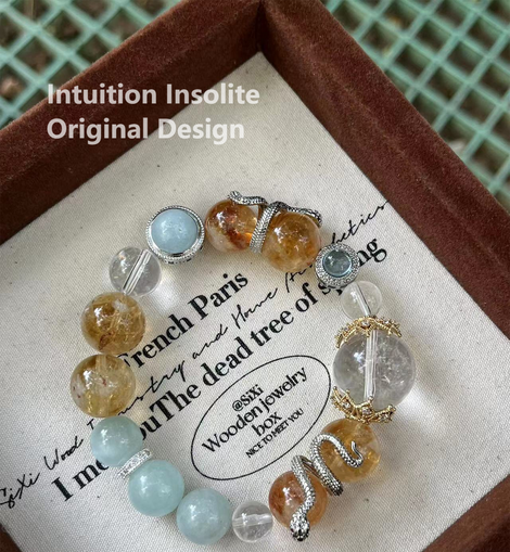 Aquamarine, Yellow Topaz, and White Quartz Crystal Designed Bracelet