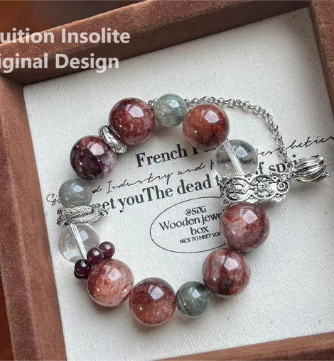 15-16mm Gel Flower, Green Phantom, and White Crystal Bracelet