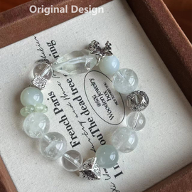 Green Azeztulite and White Moonstone Crystal Designed Bracelet