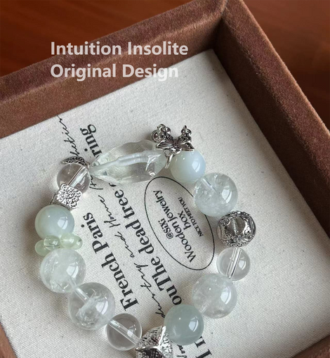 Green Azeztulite and White Moonstone Crystal Designed Bracelet