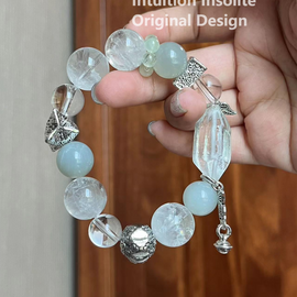 Green Azeztulite and White Moonstone Crystal Designed Bracelet