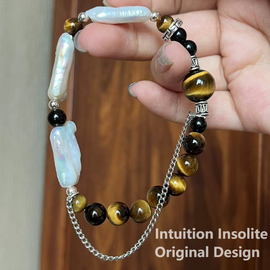 Natural Baroque Pearl and Yellow Tiger's Eye Crystal Designed Bracelet