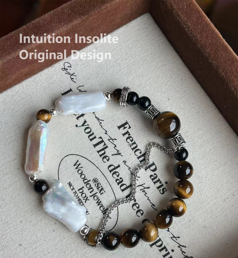 Natural Baroque Pearl and Yellow Tiger's Eye Crystal Designed Bracelet