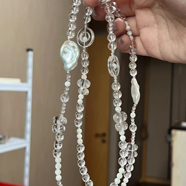 Clear Quartz Natural Baroque Mother of Pearl Sterling Silver Crystal Designed Bracelet