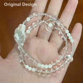 Clear Quartz Natural Baroque Mother of Pearl Sterling Silver Crystal Designed Bracelet