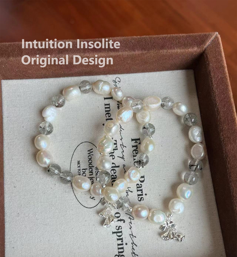 Baroque Green Ghost Quartz and Sterling Silver Crystal Designed Bracelet