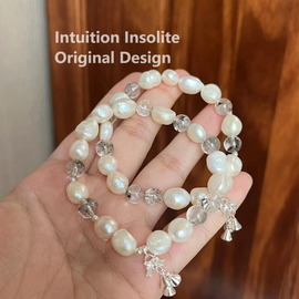 Baroque Green Ghost Quartz and Sterling Silver Crystal Designed Bracelet