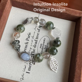 Rose Quartz, White Quartz, and Green Tourmaline Crystal Designed Bracelet