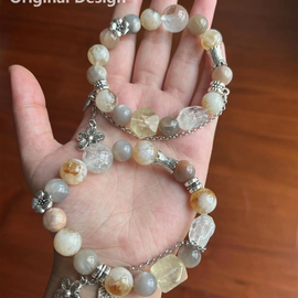 Bone Beads, Lemon Quartz, and Yellow Topaz Crystal Designed Bracelet