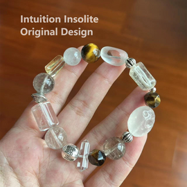 White Quartz, Yellow Quartz, Tiger's Eye, and Rutilated Quartz Crystal Designed Bracelet