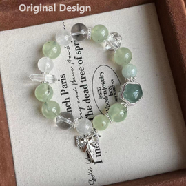 Green Garnet (Tsavorite), White Quartz, and White Phantom Quartz Crystal Designed Bracelet