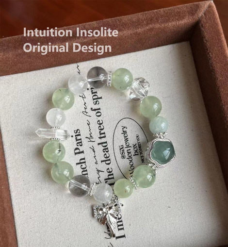 Green Garnet (Tsavorite), White Quartz, and White Phantom Quartz Crystal Designed Bracelet