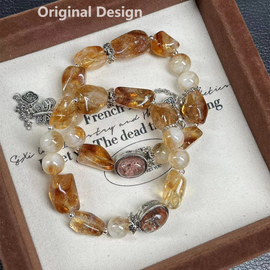 Yellow Tower Quartz and Random Color Ghost Agate Crystal Designed Bracelet