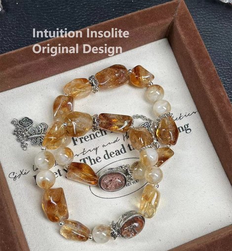 Yellow Tower Quartz and Random Color Ghost Agate Crystal Designed Bracelet