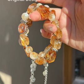 Yellow Tower Quartz and Random Color Ghost Agate Crystal Designed Bracelet