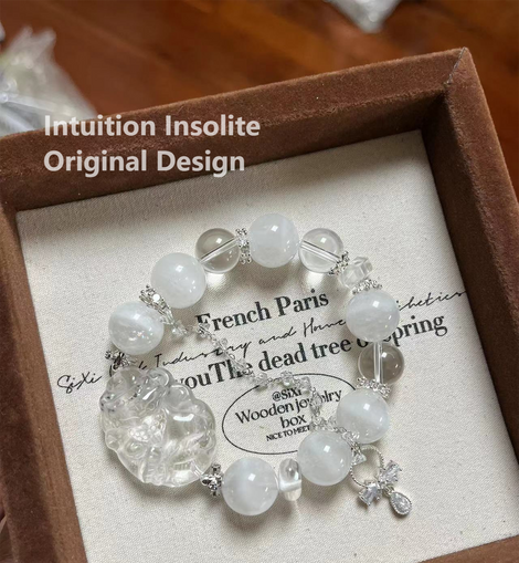 White Rabbit Hair Phantom Clear Quartz Cross Crystal Design Bracelet