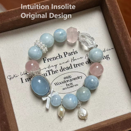 Aquamarine, Rose Quartz, White Crystal, and Pearl Crystal Designed Bracelet