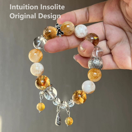 Yellow Tower Quartz, Snowflake Obsidian, and Yellow Flower Agate Crystal Designed Bracelet