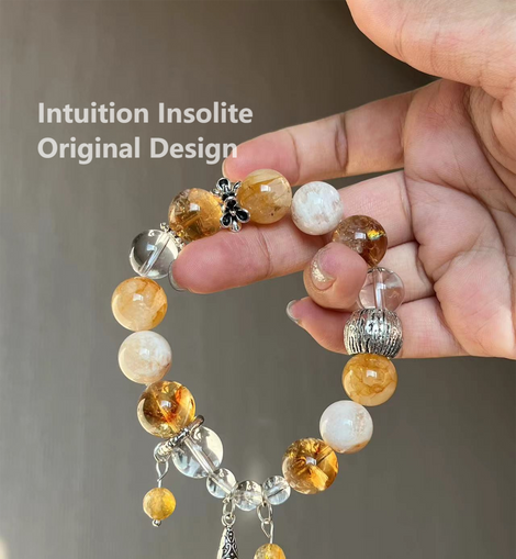 Yellow Tower Quartz, Snowflake Obsidian, and Yellow Flower Agate Crystal Designed Bracelet