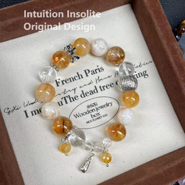 Yellow Tower Quartz, Snowflake Obsidian, and Yellow Flower Agate Crystal Designed Bracelet