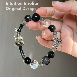 Obsidian White Crystal Black Mica Butterfly Crystal Design Bracelet