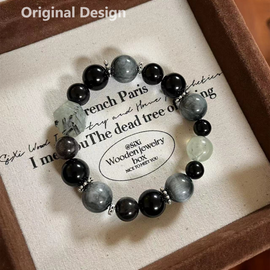 Hawk's Eye Prehnite Obsidian Crystal Design Bracelet