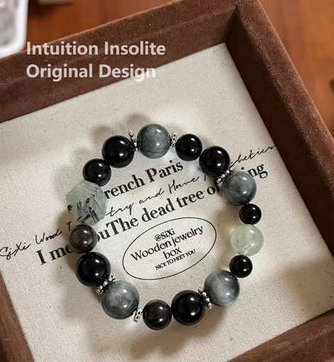 Hawk's Eye Prehnite Obsidian Crystal Design Bracelet
