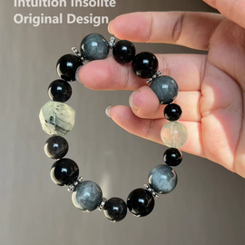Hawk's Eye Prehnite Obsidian Crystal Design Bracelet