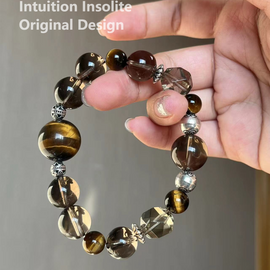 Golden Tiger's Eye and Smoky Quartz Crystal Designed Bracelet