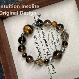 Golden Tiger's Eye and Smoky Quartz Crystal Designed Bracelet