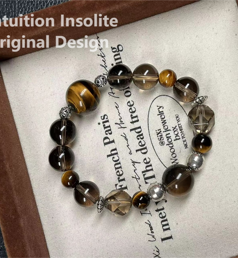 Golden Tiger's Eye and Smoky Quartz Crystal Designed Bracelet