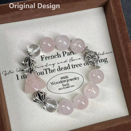 Rose Quartz White Quartz Triangle Crystal Design Bracelet
