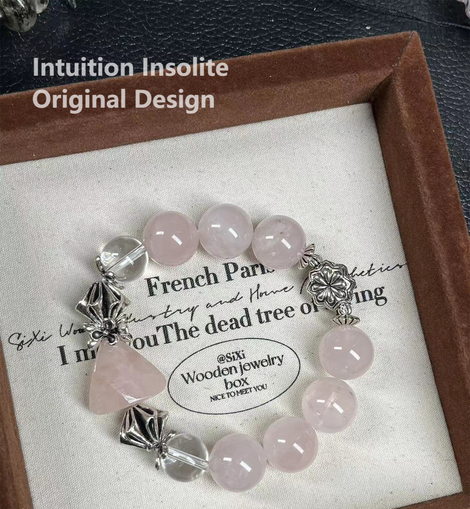 Rose Quartz White Quartz Triangle Crystal Design Bracelet