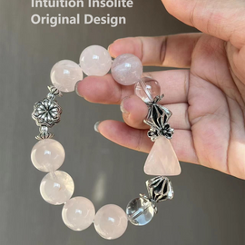Rose Quartz White Quartz Triangle Crystal Design Bracelet