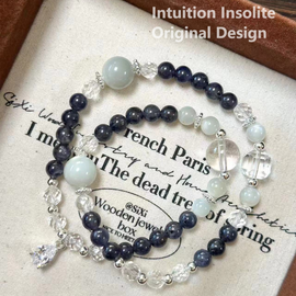 Iolite White Moonstone White Crystal Long Chain Design Bracelet
