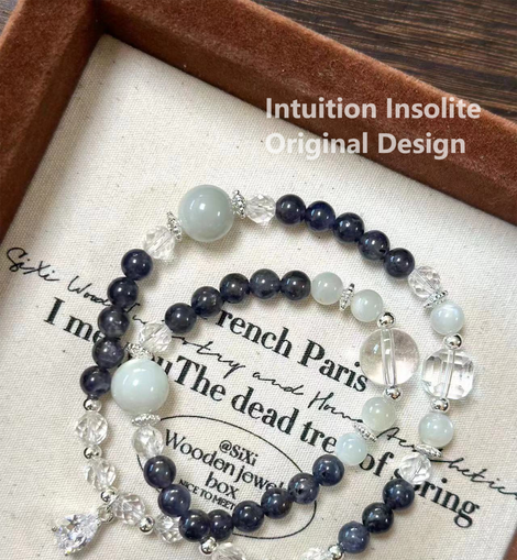 Iolite White Moonstone White Crystal Long Chain Design Bracelet