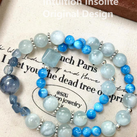 Aquamarine, Blue Lapis Lazuli, and Long Strand Crystal Designed Bracelet