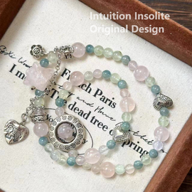 Grapestone, Blue Quartz, and Rose Quartz Crystal Designed Bracelet