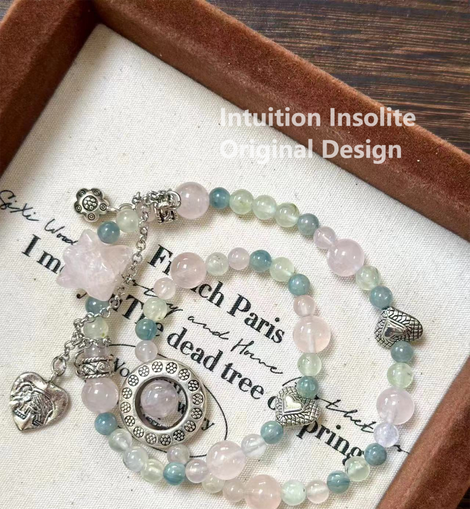 Grapestone, Blue Quartz, and Rose Quartz Crystal Designed Bracelet