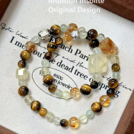 Lemon Quartz, Yellow Tiger's Eye, and Yellow Tourmaline Grapestone Crystal Designed Bracelet
