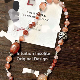 South Red Agate, Gel Flower, and Dragon Scale Agate Crystal Designed Bracelet