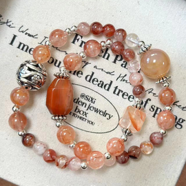 South Red Agate, Gel Flower, and Dragon Scale Agate Crystal Designed Bracelet
