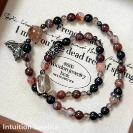 arnet, Gel Flower, Obsidian, Smoky Quartz, and Black Gold Mermaid Tail Crystal Designed Bracelet